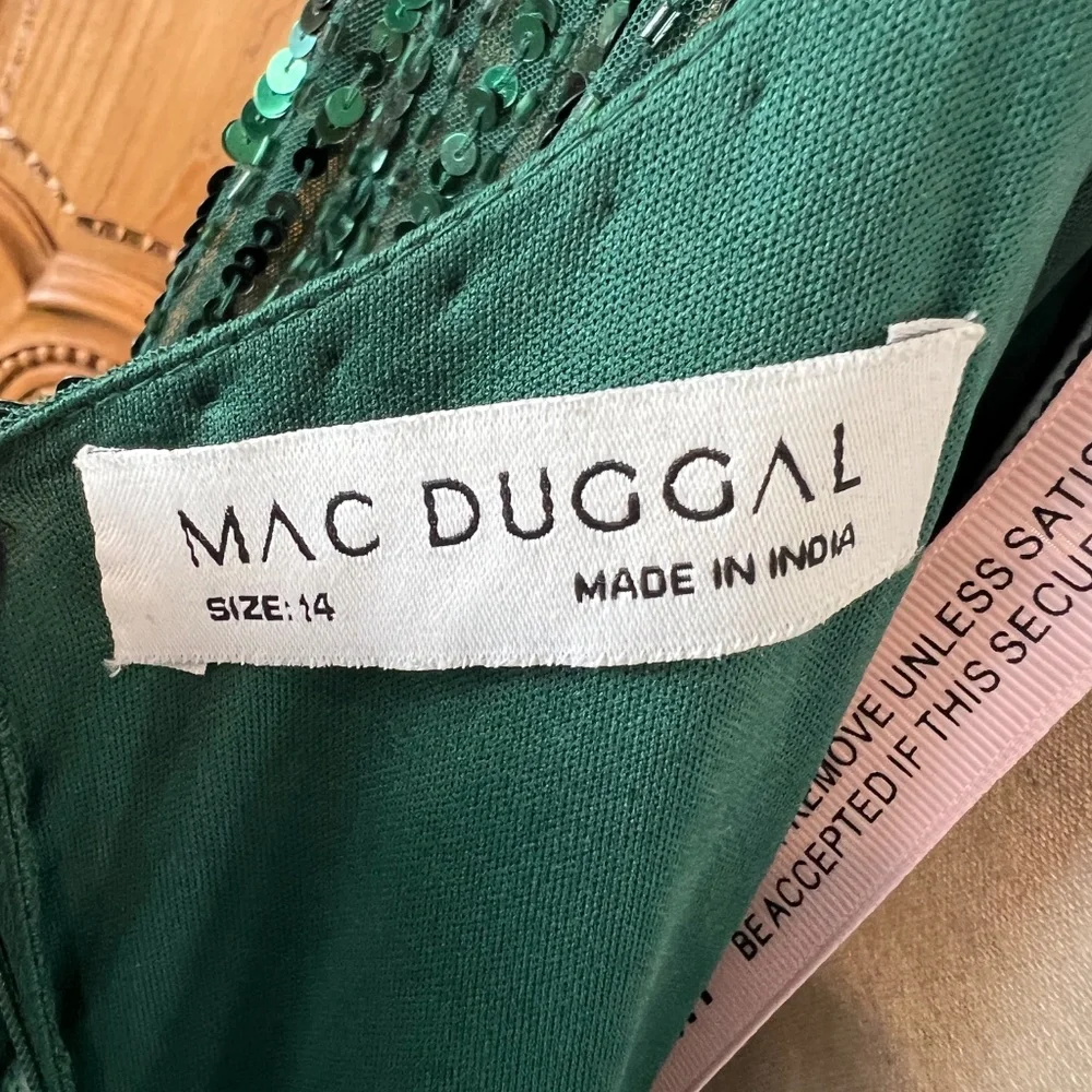 NWT Mac Duggal 5379 [14] Emerald Green Sequined Wrap Maxi Evening Gown Wicked - Picture 9 of 11